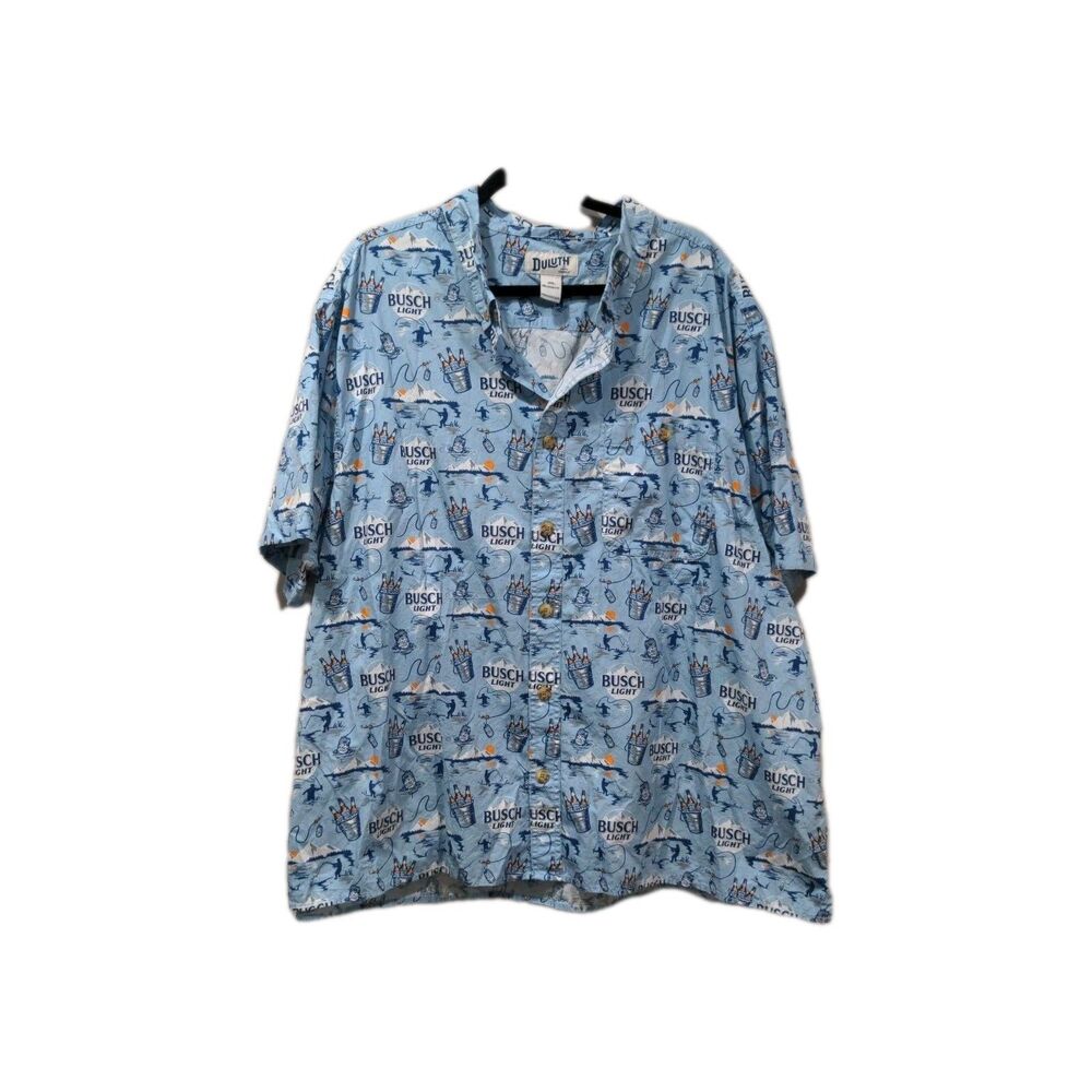Duluth Mens Busch SS Button Up Fishing BBQ Cotton Shirt Size 3XL Blue Relaxed